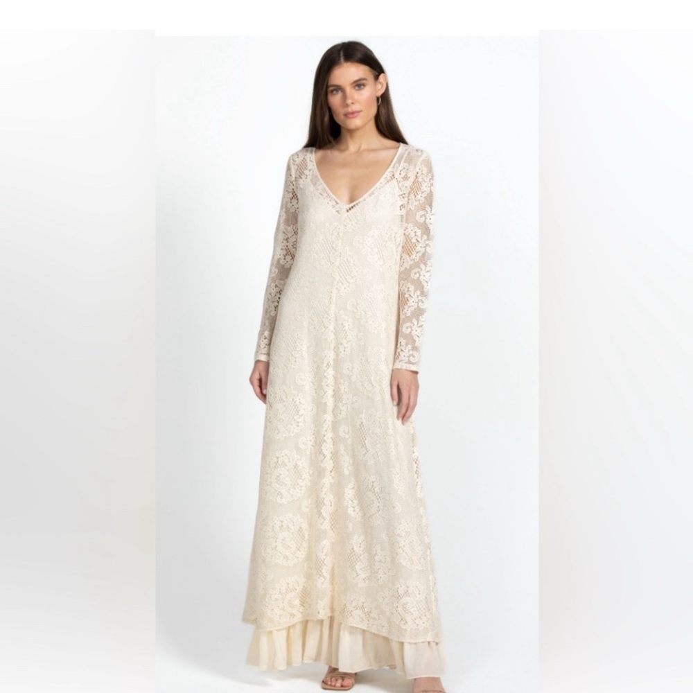 Johnny Was Cream Lace Long Sleeve Dress